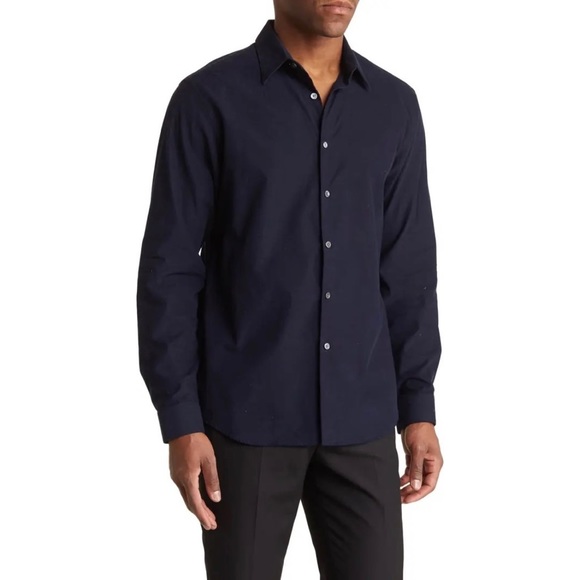 NWT Theory Men’s Irving PA Soft Cotton Cord Shirt Navy L